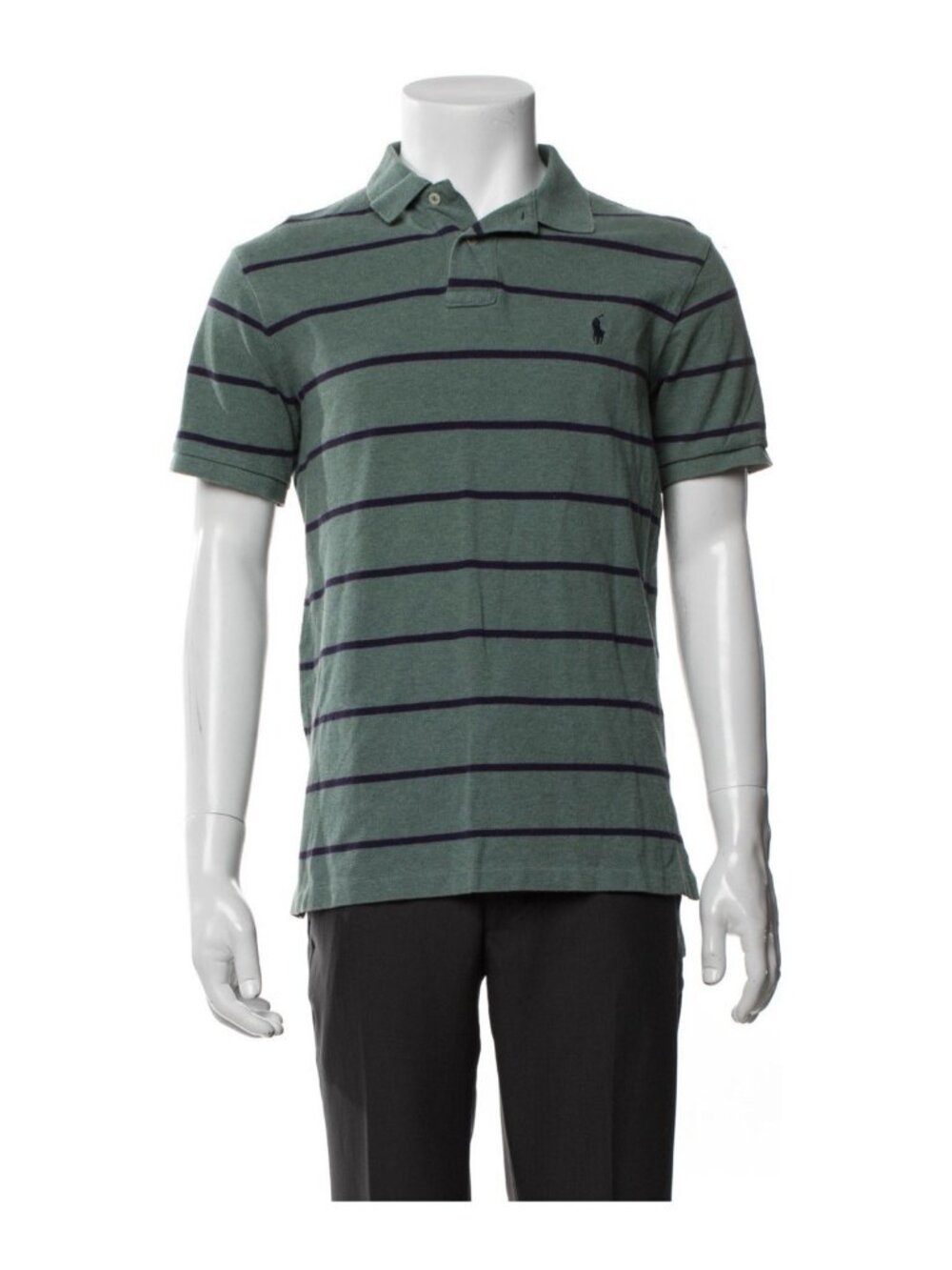 Polo Ralph Lauren Men’s Custom Fit Green Navy Striped Short Sleeve Polo Shirt L
